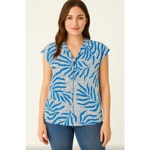 Nic + Zoe Womens Size XL Palms Dots Abstract Print Cap SleeveTop Blouse